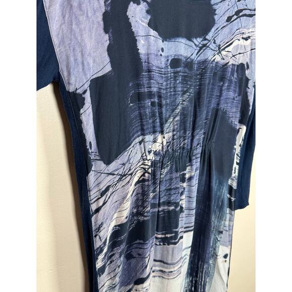 POETRY Silk Wool Lightweight Abstract Art to Wear Lagenlook Midi Dress 10 Navy - Picture 5 of 11